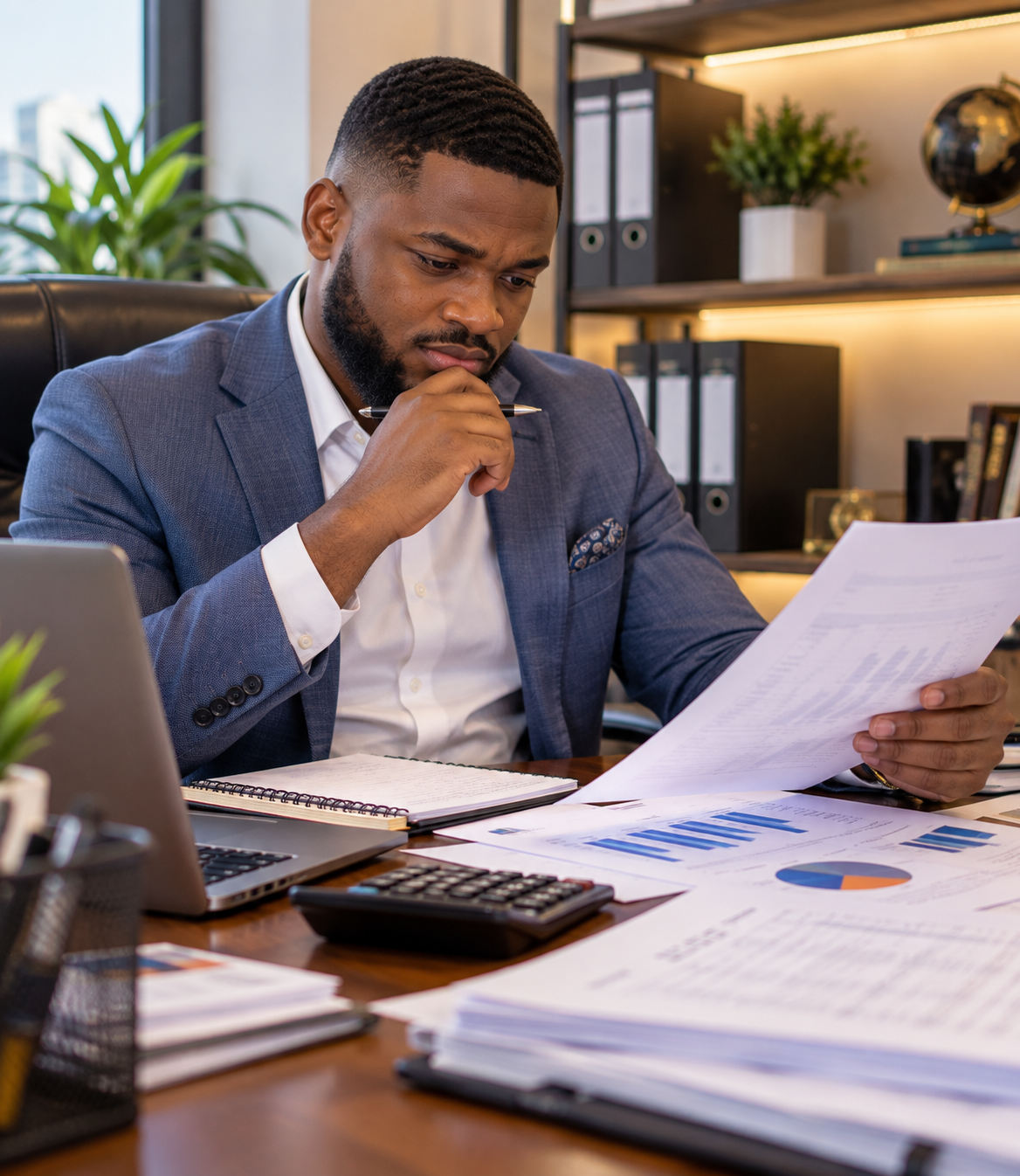 Cameroonian entrepreneur writing a business plan